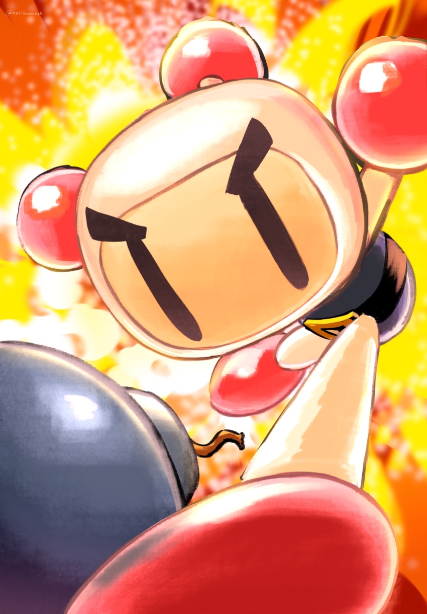 1boy, angry, ball_hands, belt, black_belt, bomb, bomberman, circle_hands