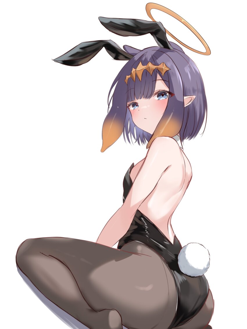 1girl, absurdres, alternate_costume, animal_ear_hairband, animal_ears, back, between_legs, black_leotard