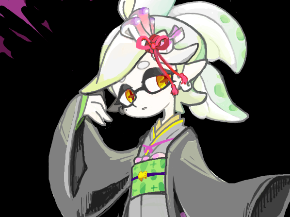 +_+, 1girl, hair_ornament, ink, inkling, japanese_clothes, jyanbodon, kimono