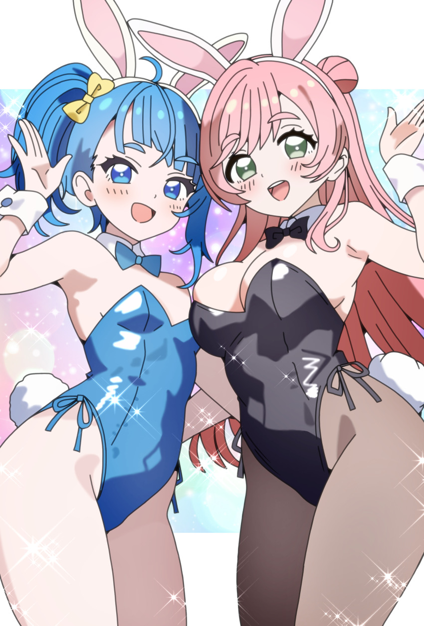 absurdres, animal_ears, bare_legs, black_bow, black_bowtie, black_leotard, black_pantyhose, blue_bow