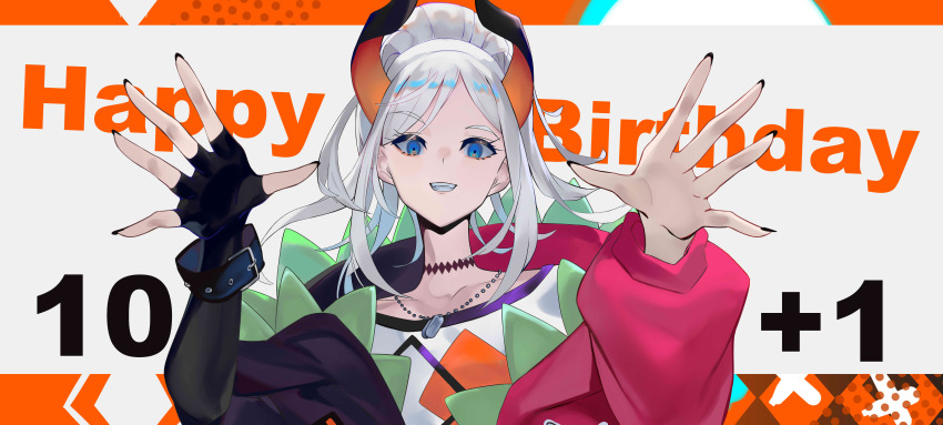 1girl, absurdres, black_choker, black_gloves, black_nails, choker, fingerless_gloves, gloves