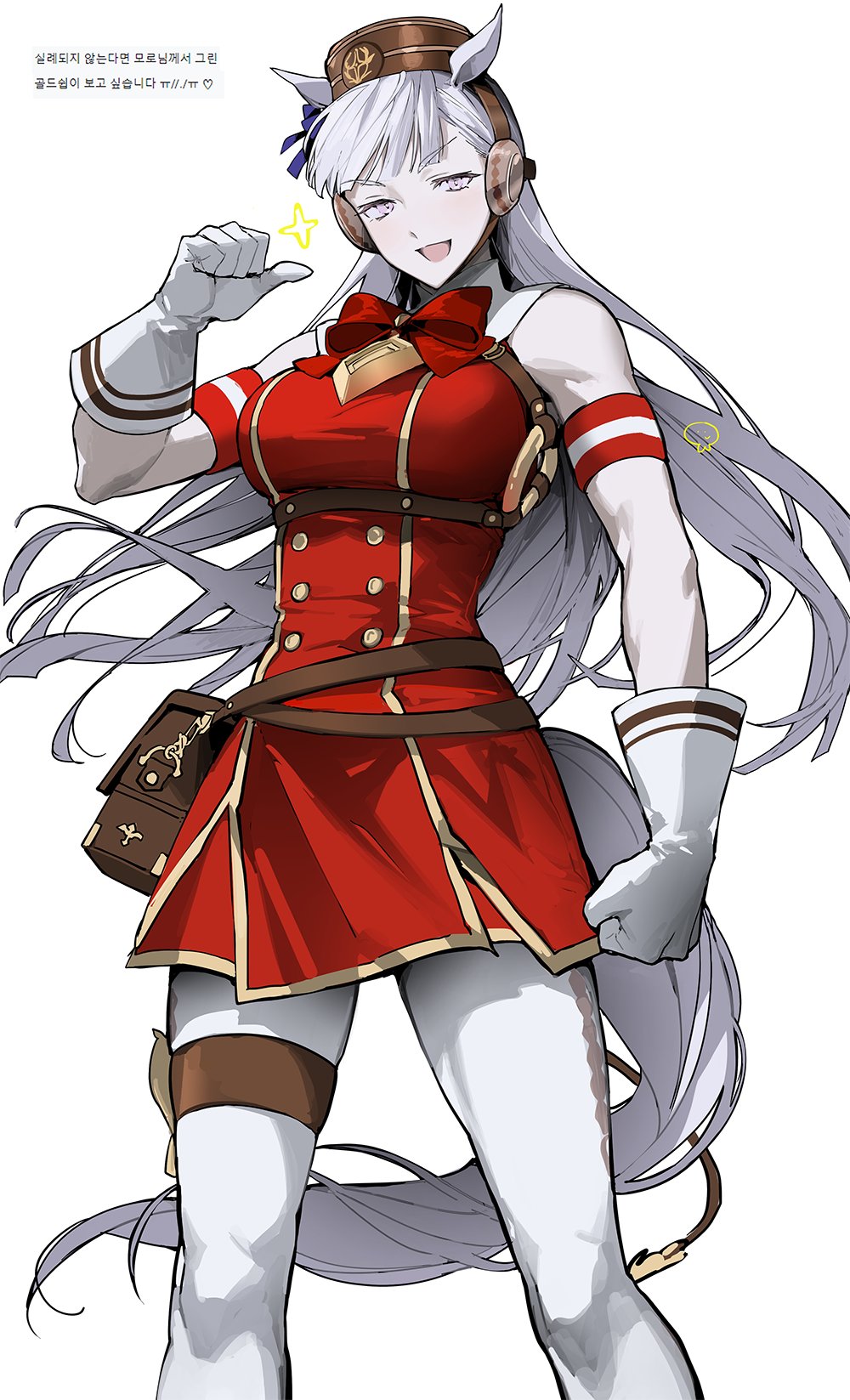 1girl, animal_ears, armband, dress, gloves, gold_ship_(red_strife)_(umamusume), gold_ship_(umamusume), grey_eyes