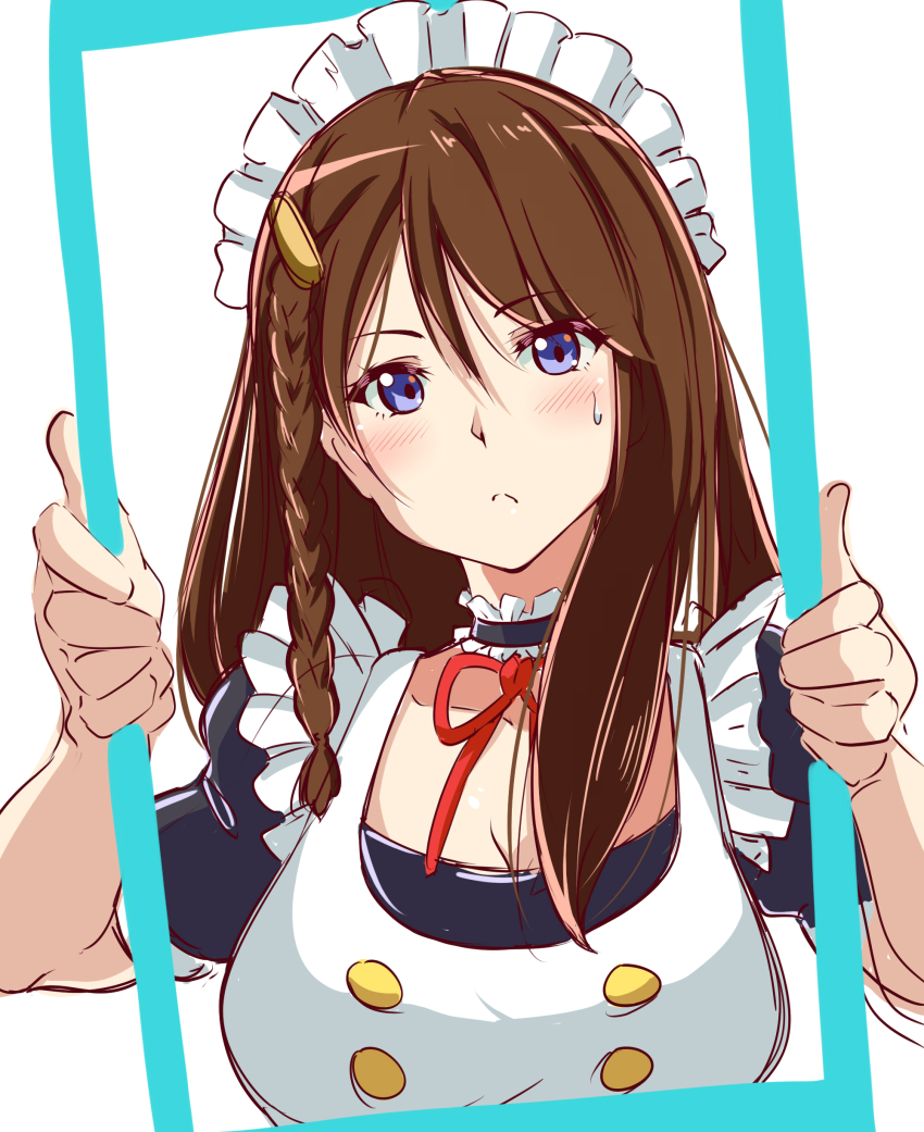 1girl, absurdres, blush, bow, bowtie, braid, breasts, brown_hair