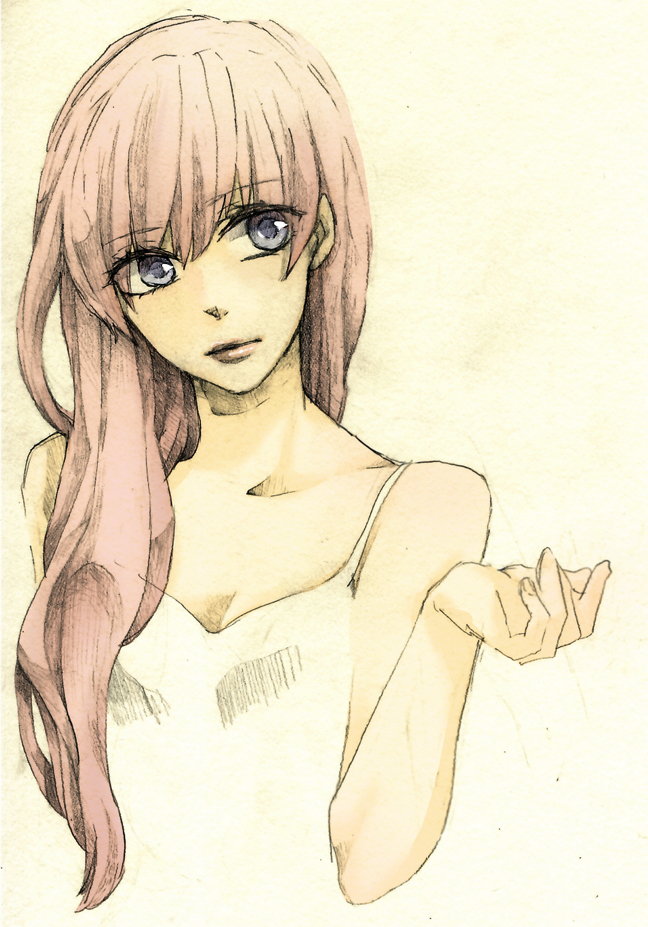 1girl, bad_id, bad_pixiv_id, bare_shoulders, blue_eyes, female_focus, kissky, lips, long_hair, megurine_luka, pink_hair, solo, vocaloid