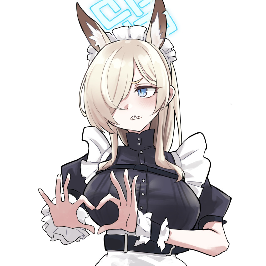 1girl, four-finger_heart_hands, alternate_costume, amanattou_shigure, animal_ear_fluff, animal_ears, apron, black_dress