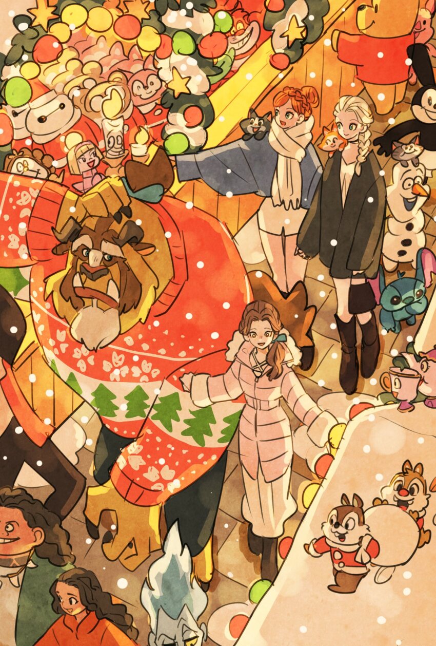 3boys, 5girls, alice's_adventures_in_wonderland, angelique_(disney), anna_(frozen), baymax, beast_(disney), beauty_and_the_beast_(disney)