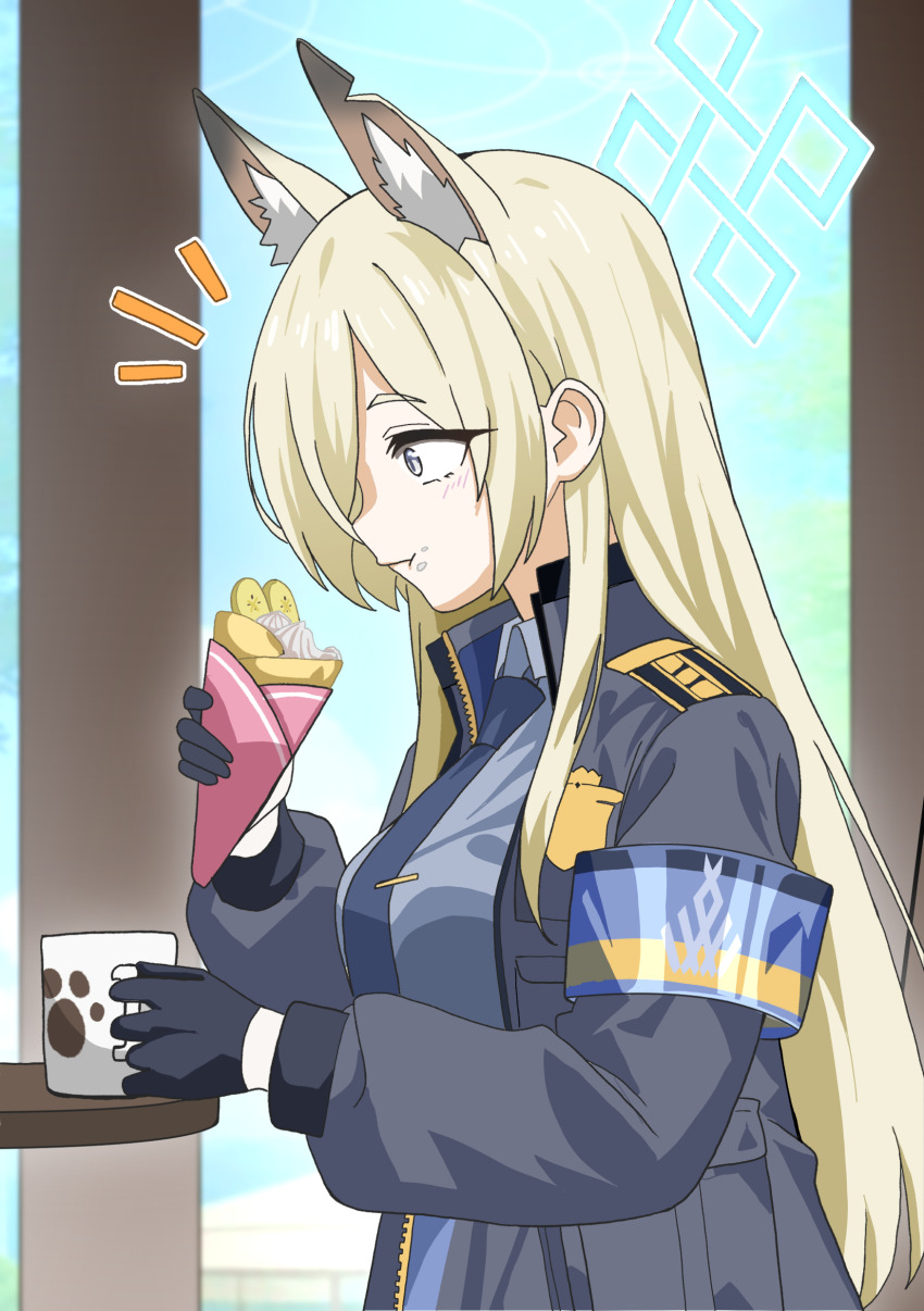 1girl, absurdres, animal_ear_fluff, animal_ears, armband, blonde_hair, blue_archive, blue_eyes