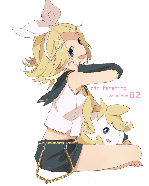 blonde_hair, blue_eyes, hair_ornament, hair_ribbon, hairclip, headphones, headset, kagamine_rin