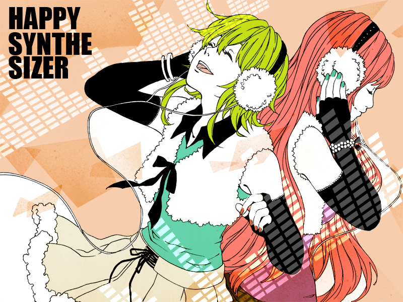 2girls, bad_id, bad_pixiv_id, cheerpai, elbow_gloves, closed_eyes, gloves, green_hair