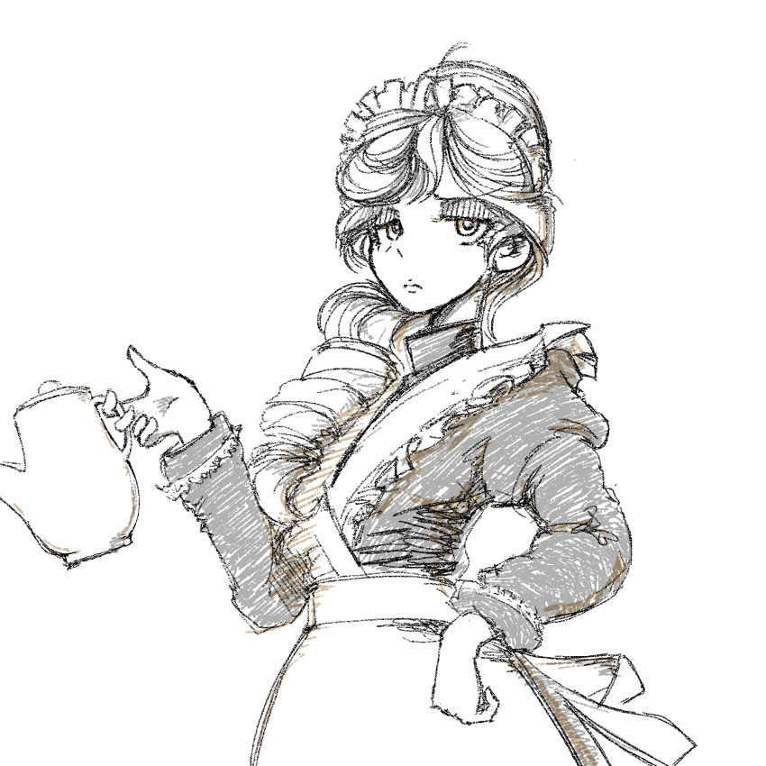 1girl, alternate_costume, apron, black_dress, braid, dress, ebitama_(ebitamamix), girls_und_panzer