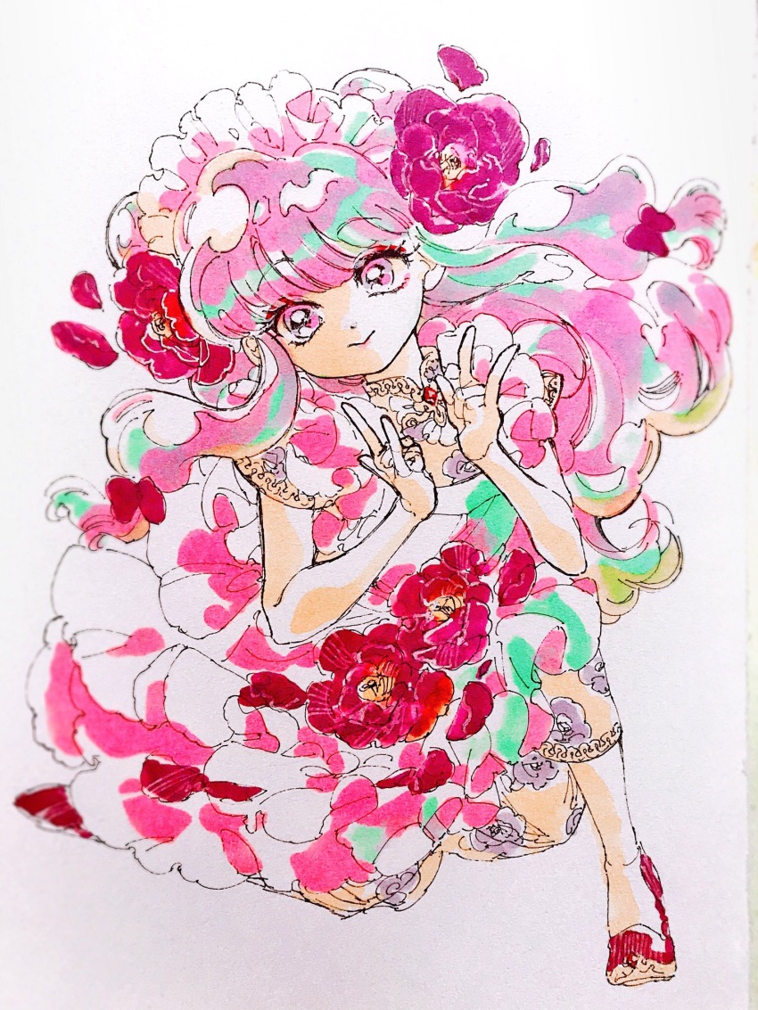 1girl, amaharu_wasure, double_bun, flower, hair_bun, highres, looking_at_viewer, maid_headdress