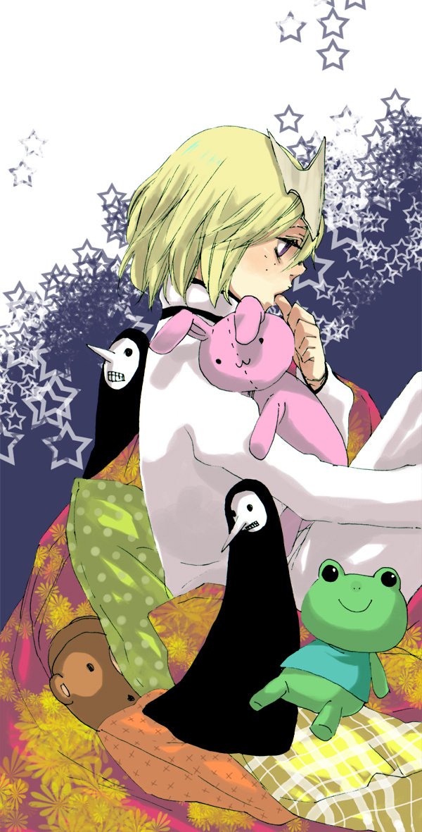 1boy, arrancar, bear, bleach, blonde_hair, rabbit, doll, freckles