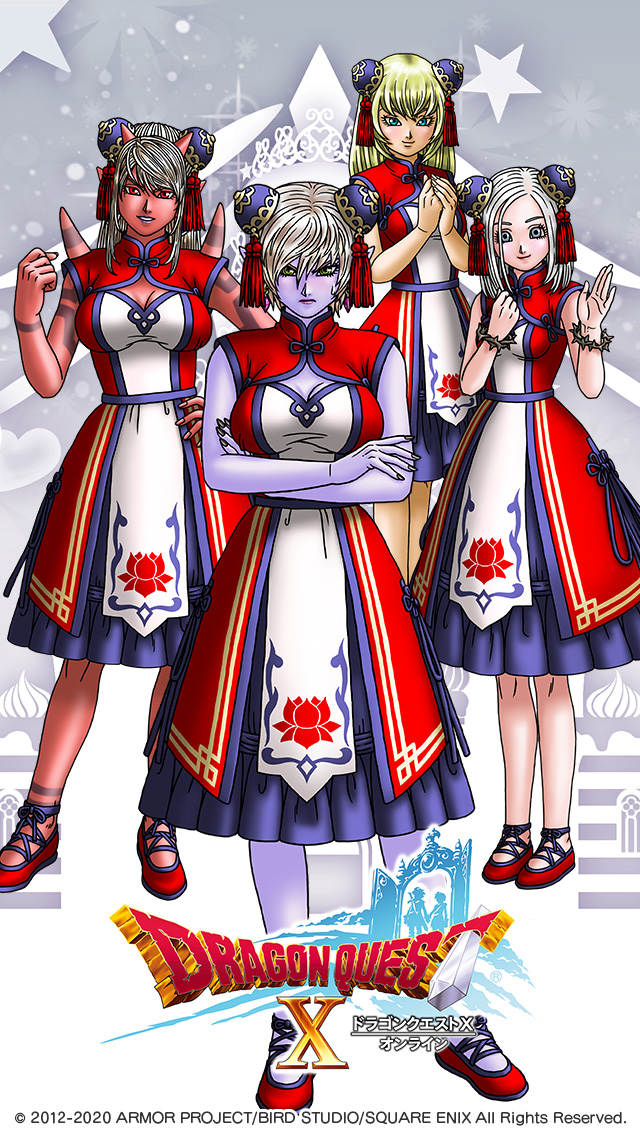 4girls, aqua_eyes, artist_request, blonde_hair, breasts, bun_cover, character_request, chinese_clothes