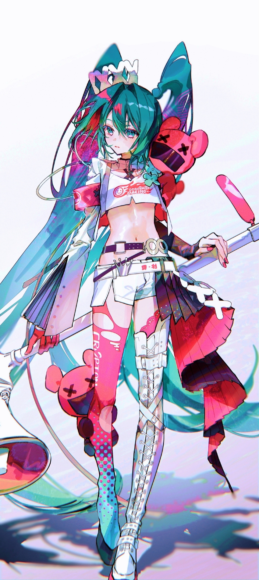 1girl, absurdres, armband, asymmetrical_clothes, asymmetrical_sleeves, belt, black_boots, black_sleeves