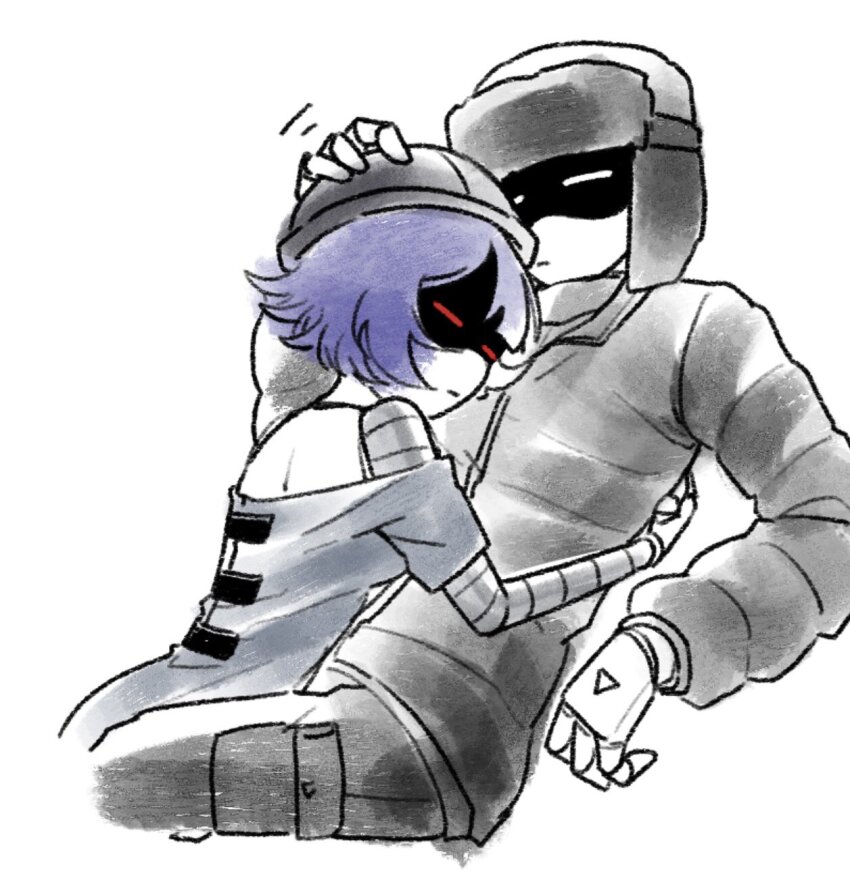 1boy, 1girl, aida_(aidacamelia0516), android, black_hat, black_jacket, black_pants, cargo_pants