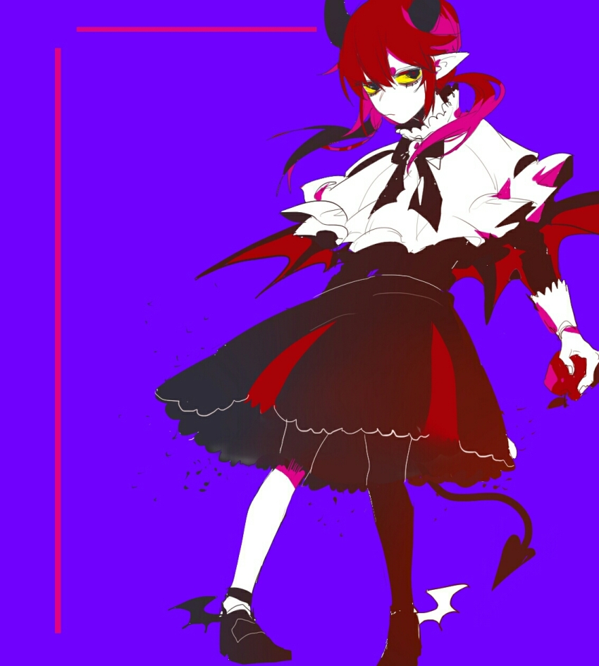 1girl, black_dress, demon_girl, demon_horns, demon_tail, demon_wings, dialo_(funamusea), dress