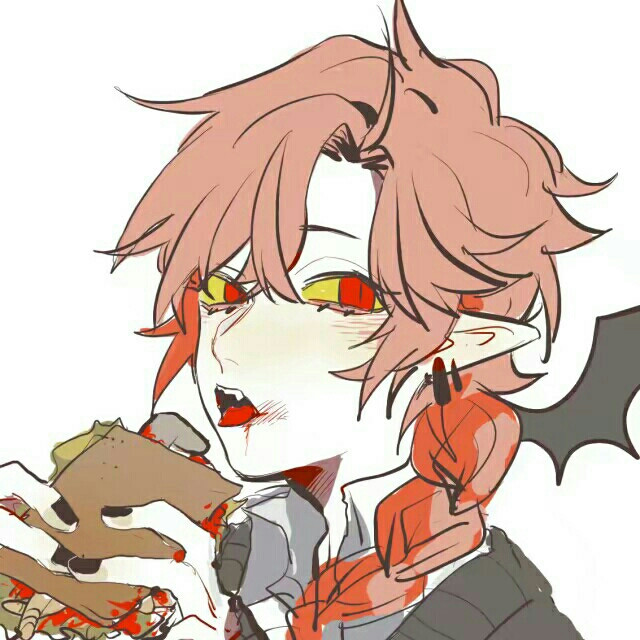 1boy, blood, blood_from_mouth, braid, demon_boy, funamusea, genderswap, genderswap_(ftm)