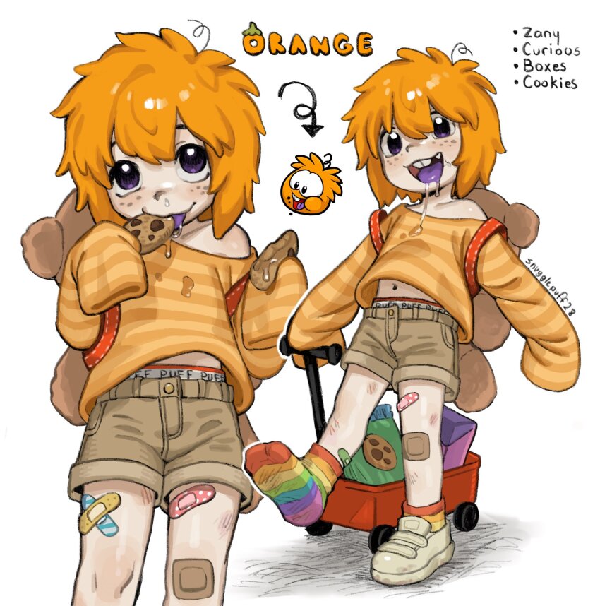 1boy, animal_bag, artist_name, backpack, bag, bandaid, bandaid_on_leg, bear_bag