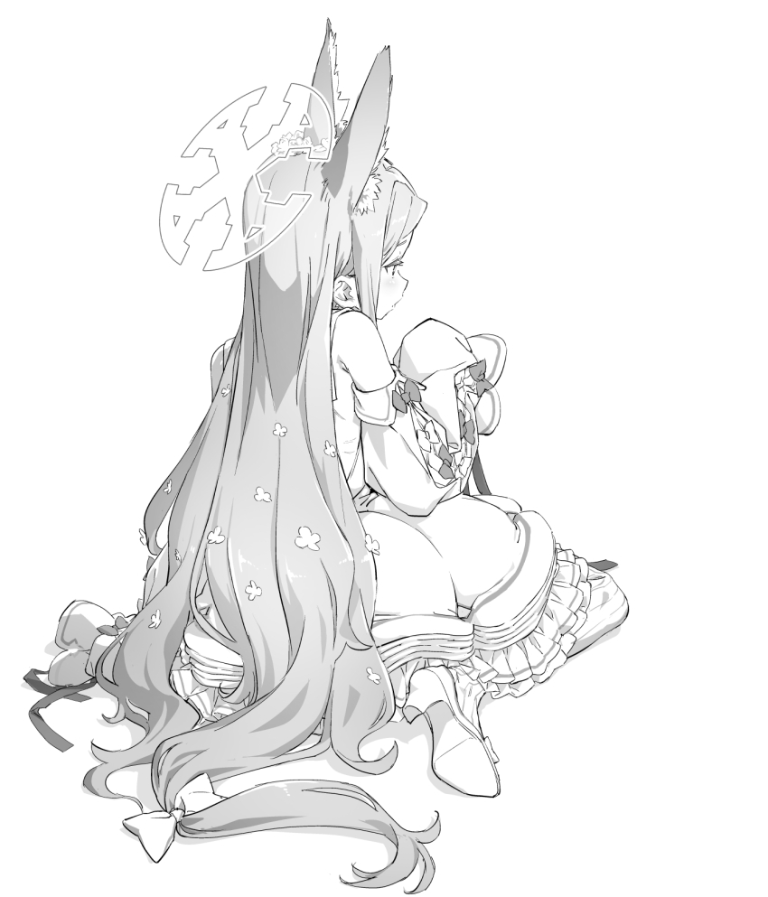 1girl, animal_ears, blue_archive, commentary_request, dress, expressionless, fox_ears, full_body