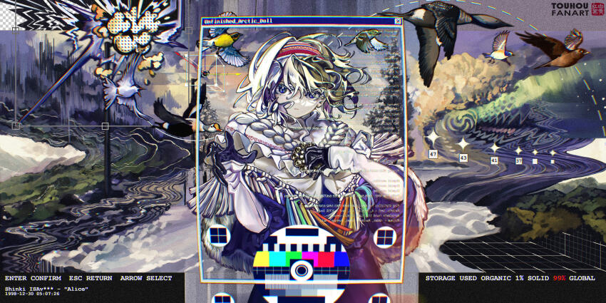 1girl, absurdres, adapted_costume, aks_hongbai_heihuang, alice_margatroid, bird, black_gloves, blonde_hair