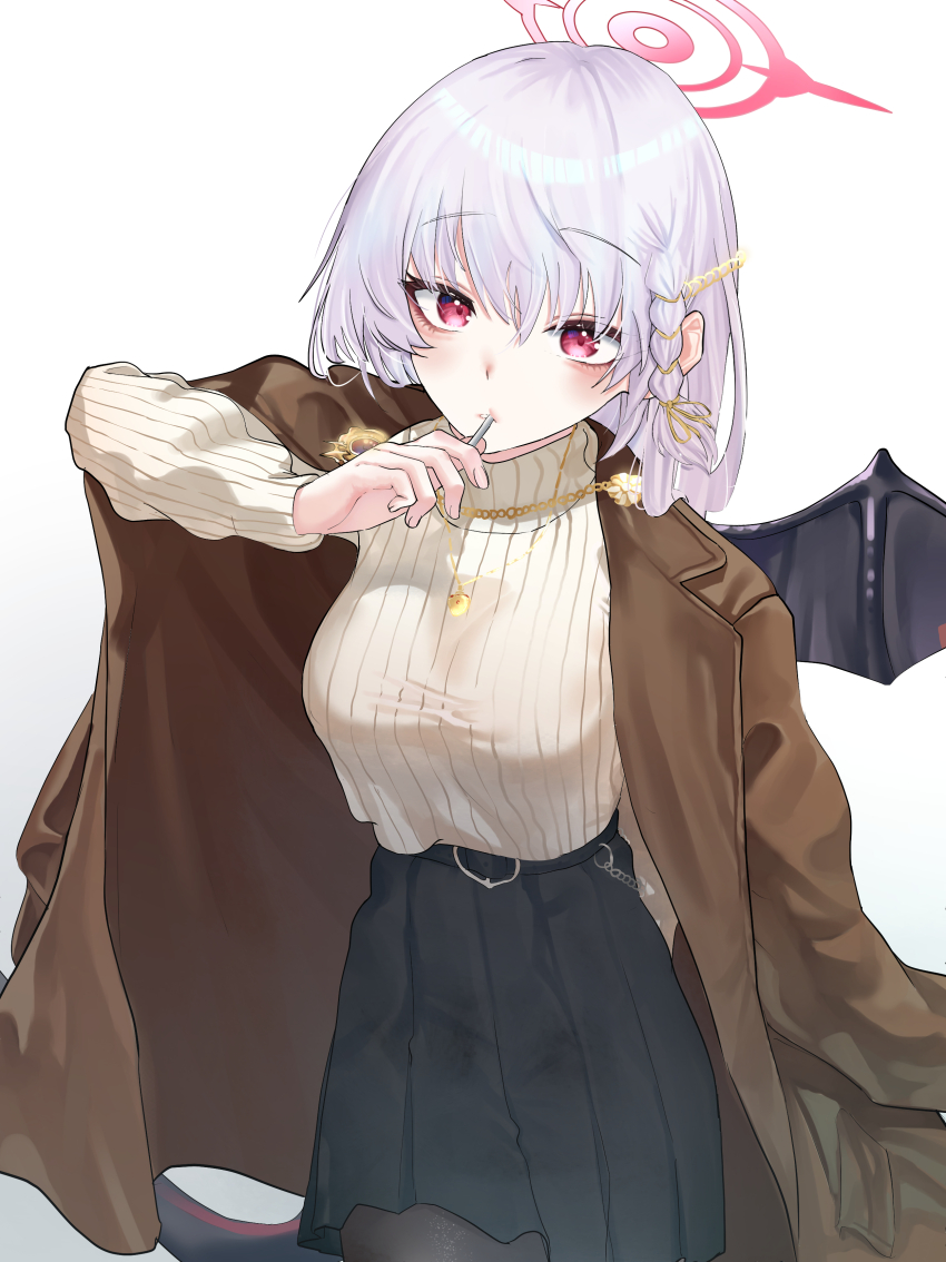 1girl, absurdres, alternate_costume, arm_behind_back, belt, black_belt, black_skirt, black_tail