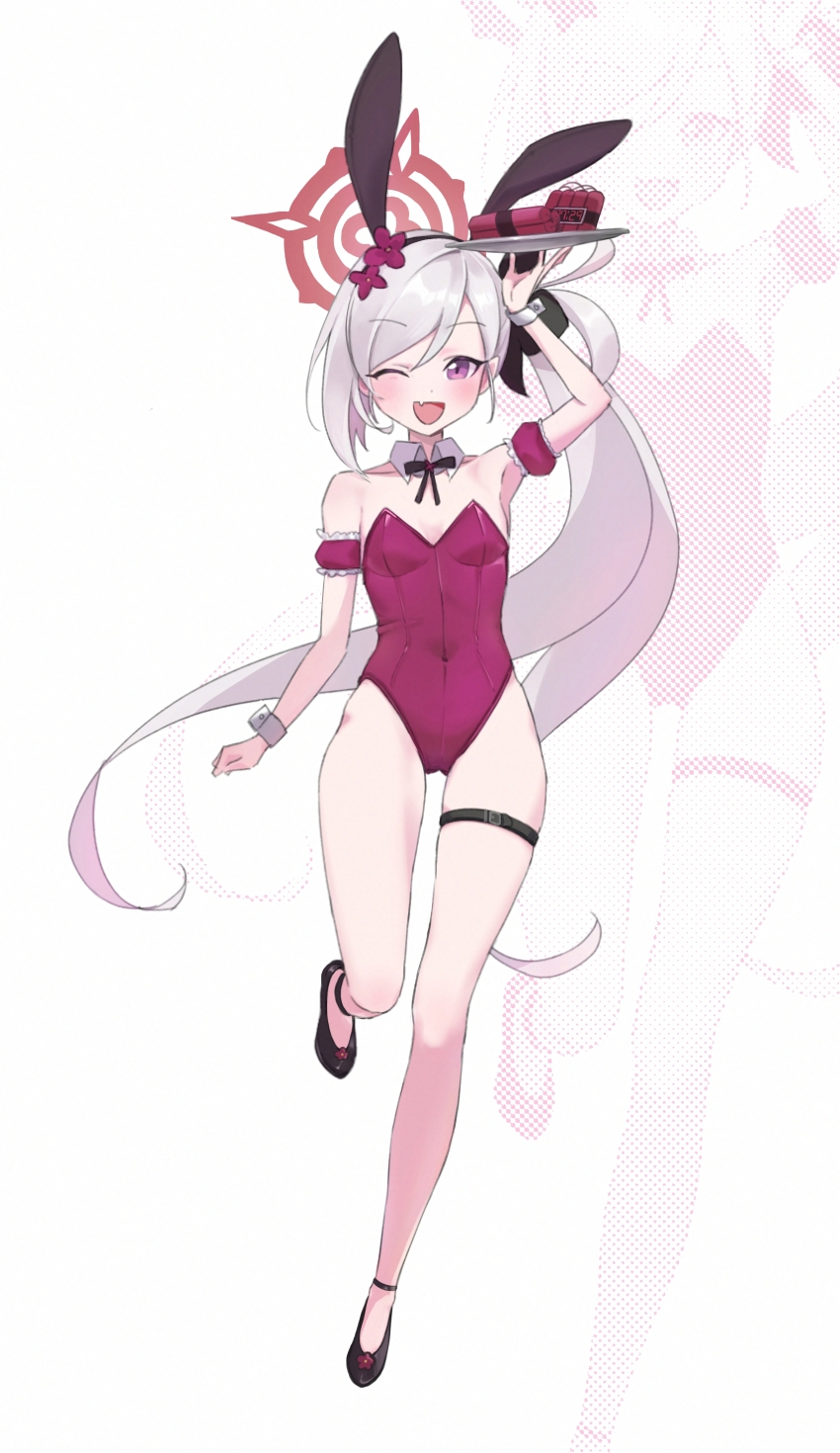 1girl, :d, absurdres, animal_ears, arm_at_side, arm_up, armband, asymmetrical_hair