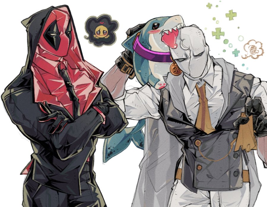 2boys, belt, blush, bodysuit, deadpool, deadpool_(series), dotori_012, gloves