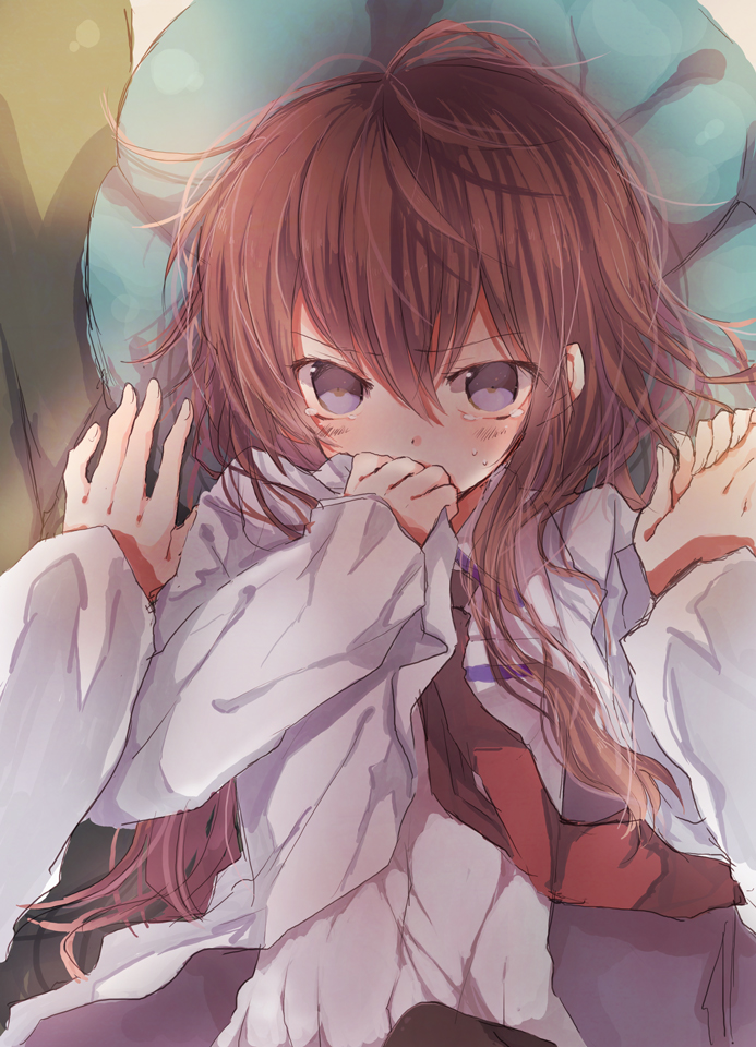 1girl, bad_id, bad_pixiv_id, blue_eyes, blush, brown_hair, couch, female_focus