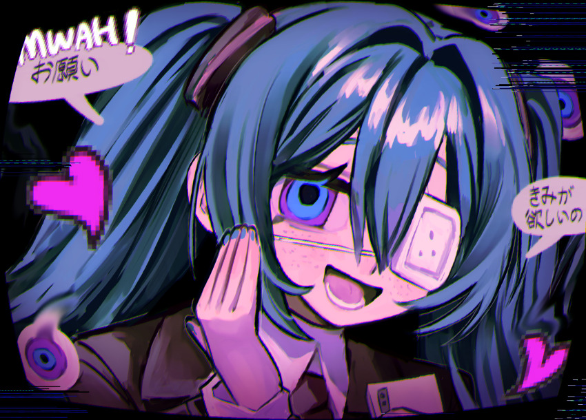 1girl, black_jacket, black_necktie, blue_eyes, blue_hair, blue_nails, cellphone, collared_shirt