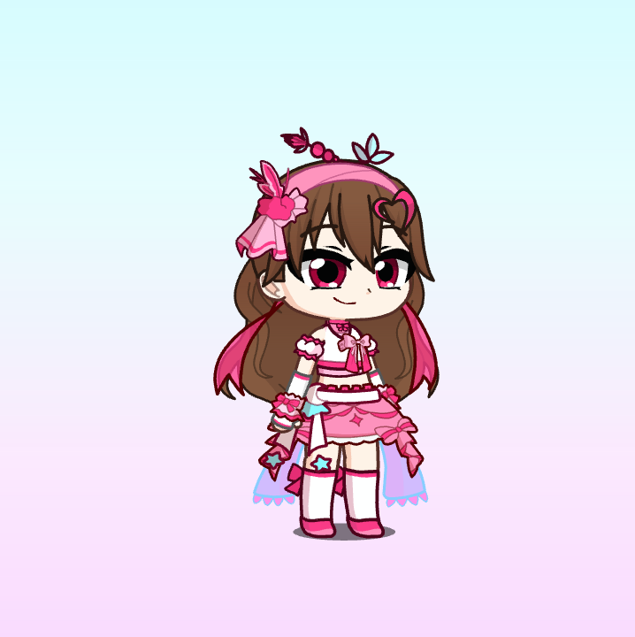 artstyle, bow, brown_hair, cherry_blossoms, cosplay, cure_idol, cure_idol_(cosplay), gacha_(lunime)