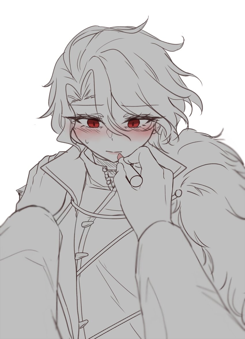 1girl, 1other, absurdres, applying_lipstick, applying_makeup, blush, chinese_commentary, closed_mouth