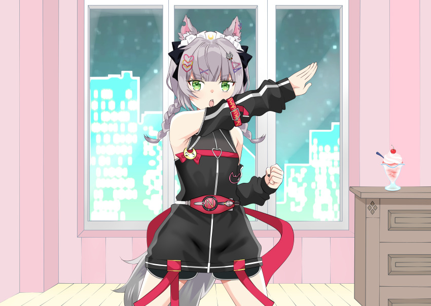 1girl, absurdres, animal_ears, bow, commission, cupboard, food, green_eyes