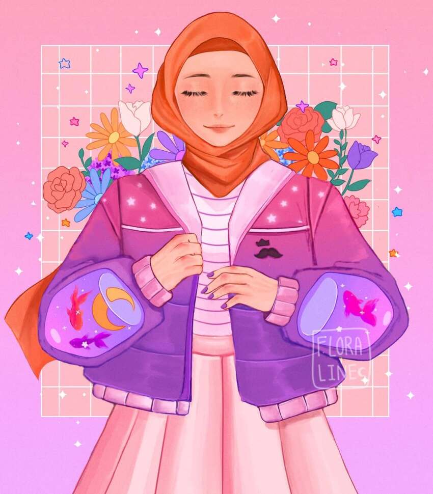 1girl, blue_flower, border, closed_eyes, closed_mouth, commentary, draw_this_in_your_style_challenge, english_commentary