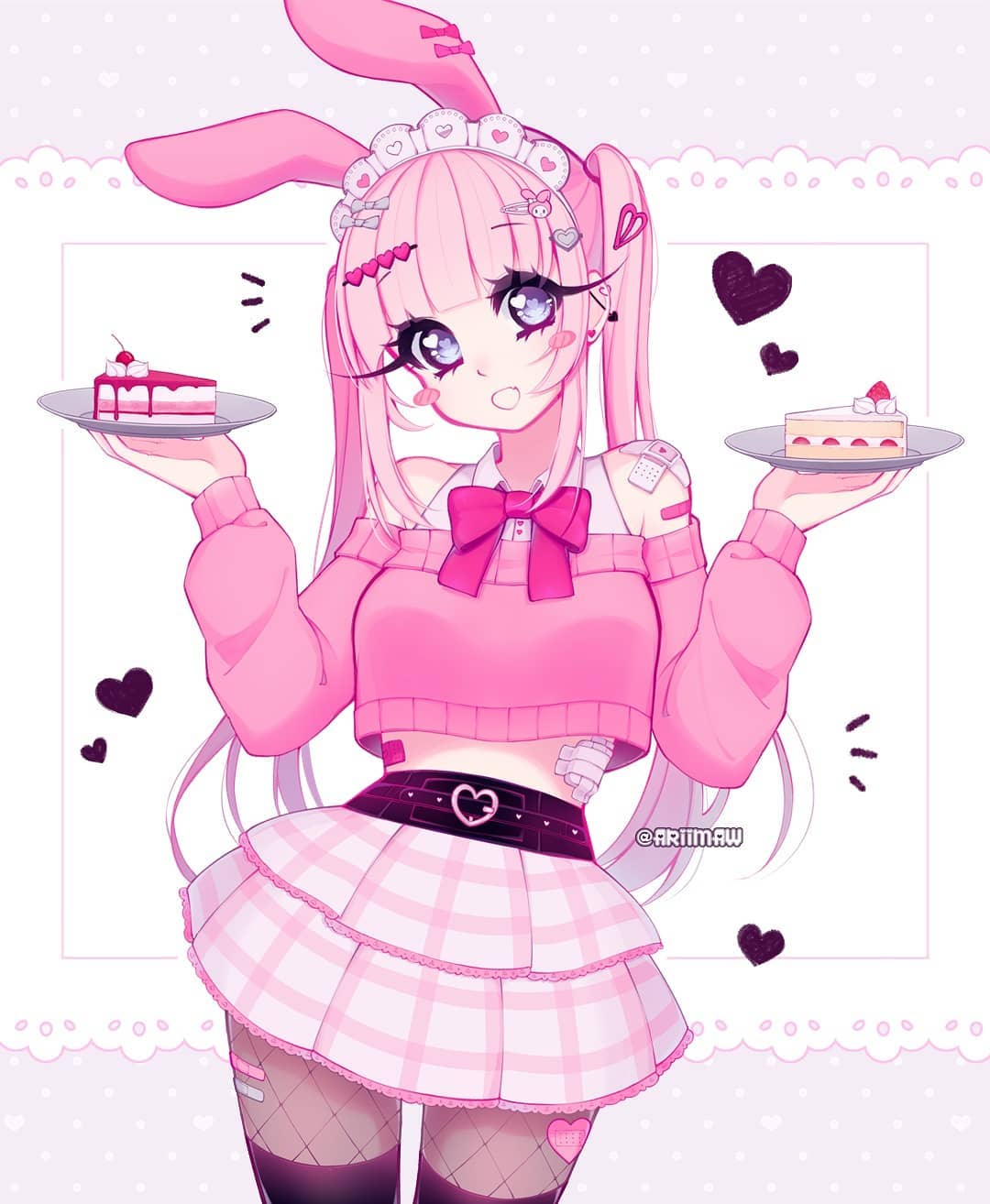 1girl, :d, animal_ears, ariimaw, artist_name, bandaid, bandaid_on_shoulder, bandaid_on_stomach