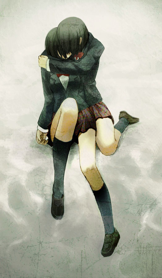 00s, 2girls, black_hair, hug, ibara_no_ou, kasumi_ishiki, multiple_girls, sasa_asako, schizos05, school_uniform, shizuku_ishiki, short_hair, siblings, sisters, skirt, twins