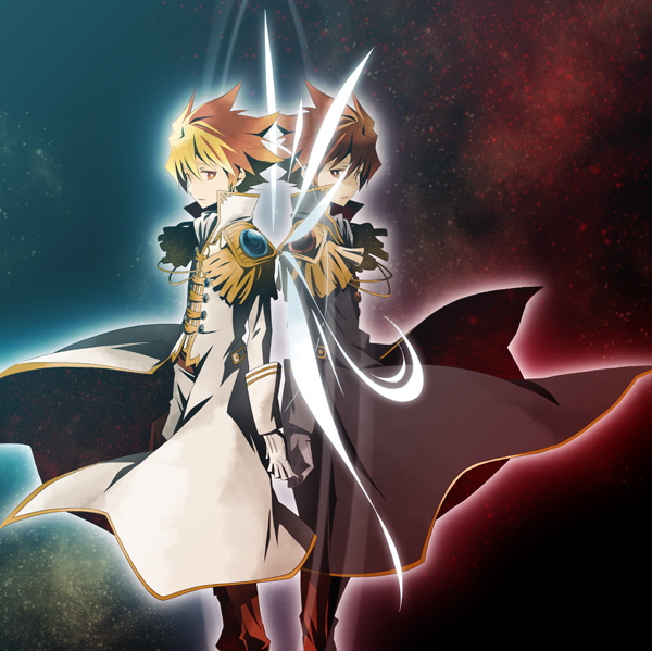 10s, 2boys, aiguillette, bad_id, bad_pixiv_id, blonde_hair, coat, dual_persona