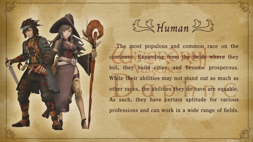 1boy, 1girl, asha_(wizardry), bandana, belt, breasts, dagger, fingerless_gloves, gloves, hat, holding, holding_dagger, holding_knife, holding_staff, holding_weapon, jean_(wizardry), knife, knife_sheath, large_breasts, long_hair, official_art, potion, promotional_art, scroll, sheath, staff, tagme, thighhighs, weapon, wide_sleeves, witch, witch_hat, wizardry, wizardry_variants_daphne