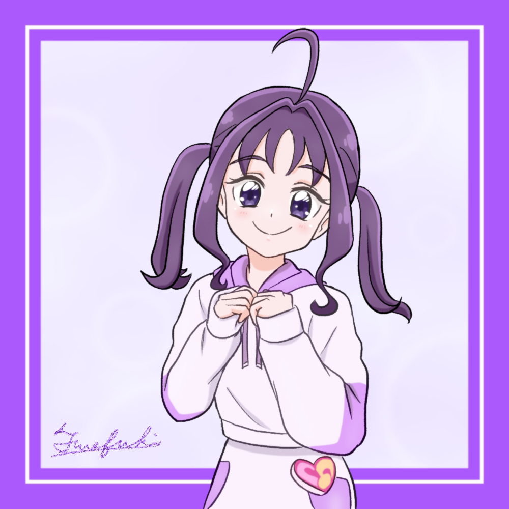 1girl, ahoge, blush, closed_mouth, fuefukipiper, hair_intakes, hood, hoodie