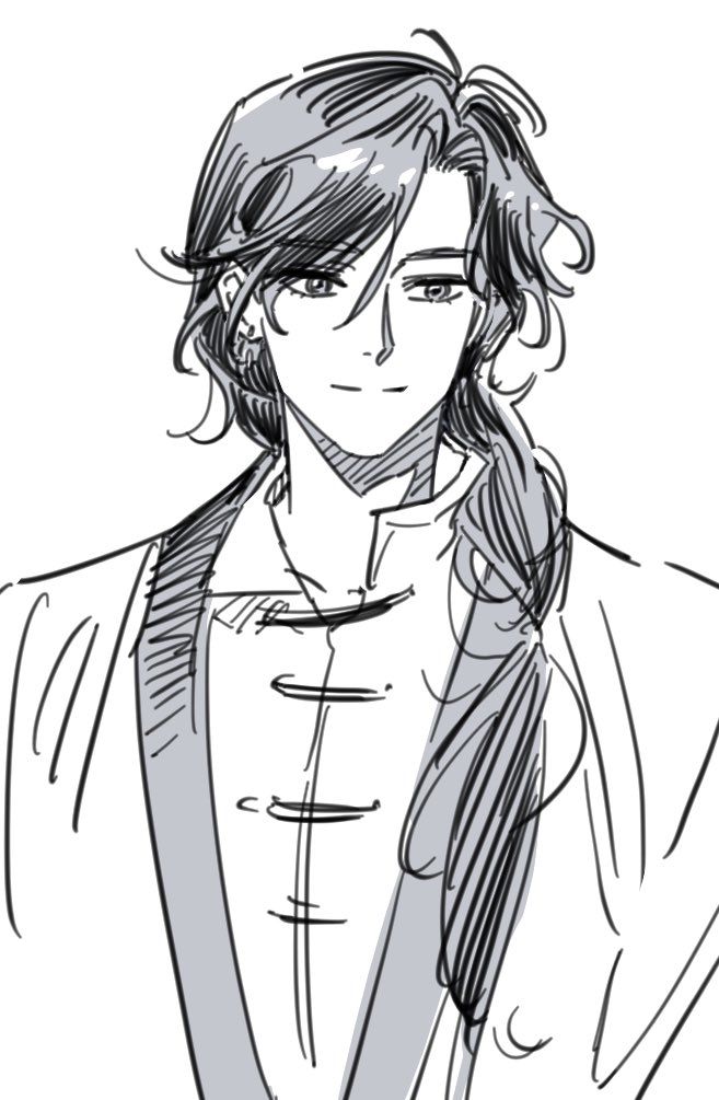 1boy, chinese_clothes, chuckchuck, closed_mouth, grey_hair, high_collar, hua_cheng, korean_commentary