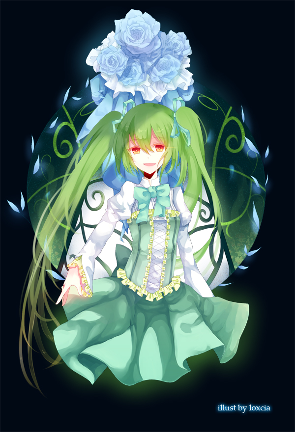 1girl, bad_id, bad_pixiv_id, bow, bowtie, dress, female_focus, flower