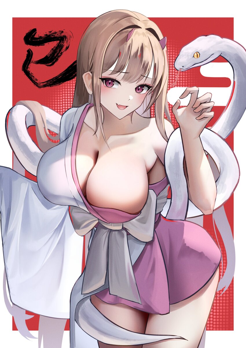 1girl, absurdres, breasts, brown_hair, chinese_zodiac, cleavage, collarbone, goddess_of_victory:_nikke