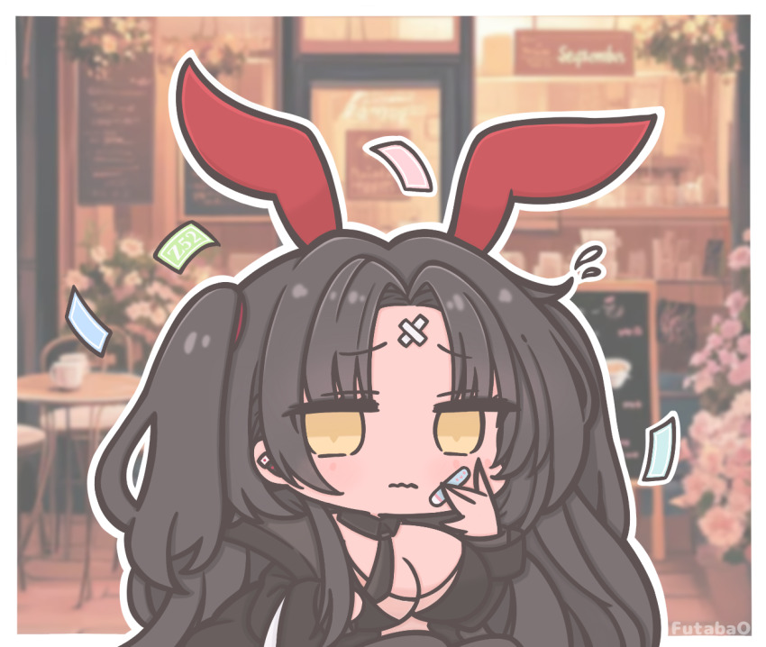1girl, ai-assisted, ai-generated_background, animal_ears, artist_name, azur_lane, bandaid, bandaid_on_face