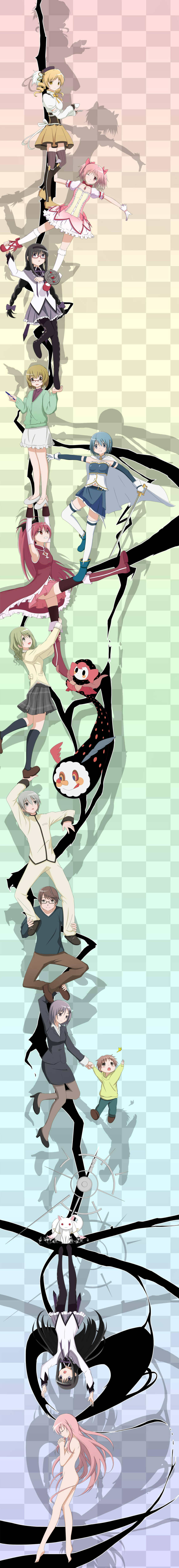 3boys, 6+girls, absolutely_everyone, absurdres, age_difference, akemi_homura, akemi_homura_(magical_girl), boots