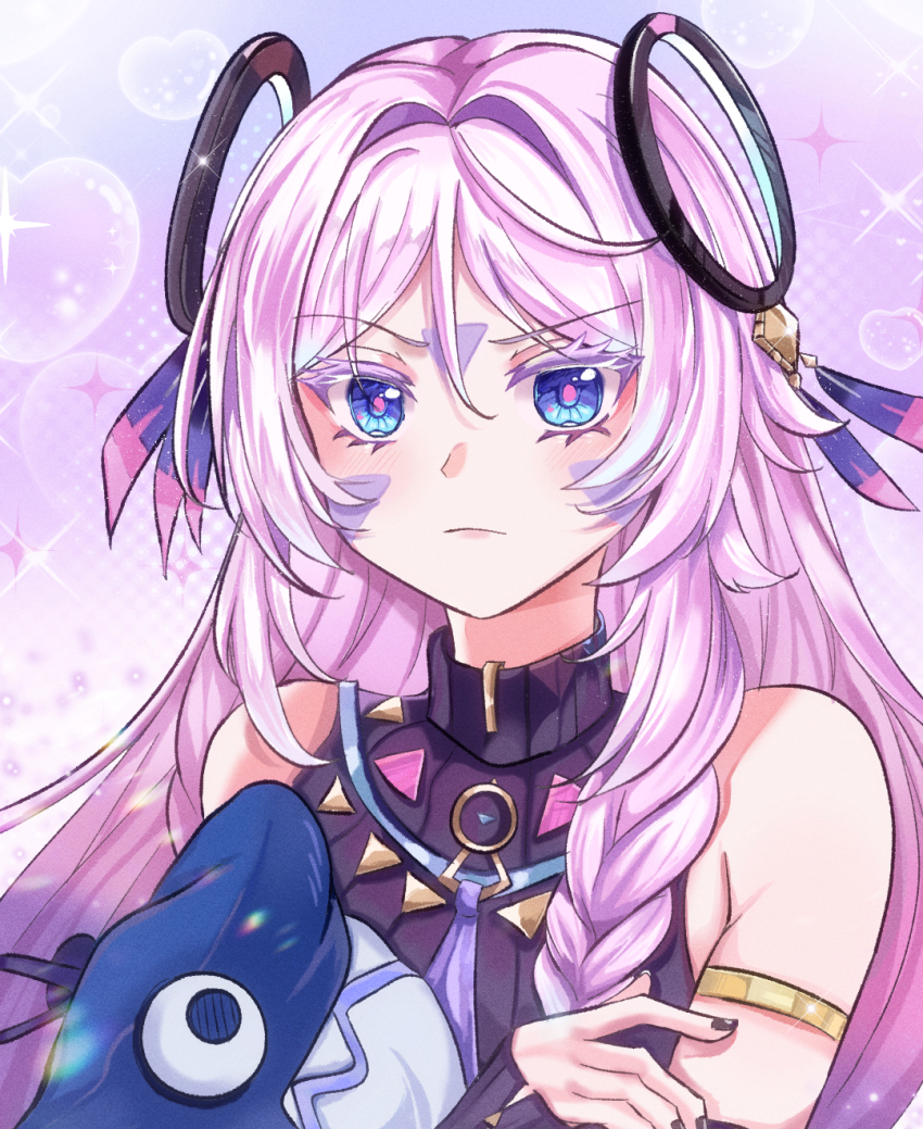 1girl, armlet, bare_shoulders, blue_eyes, chocola_s, citlali_(genshin_impact), colored_eyelashes, facial_mark