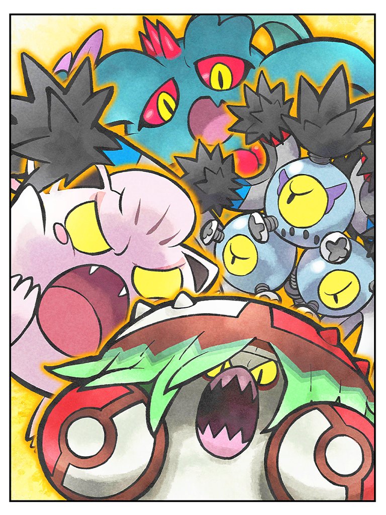 :o, artist_request, blush, blush_stickers, border, brute_bonnet, colored_sclera, fang