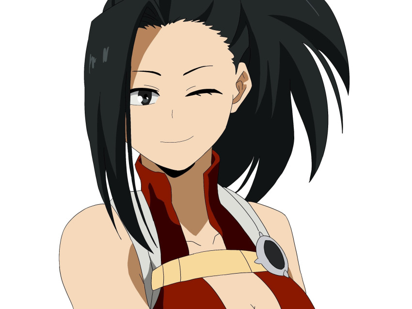 1girl, bad_id, bad_reddit_id, bare_shoulders, black_eyes, black_hair, boku_no_hero_academia, breasts