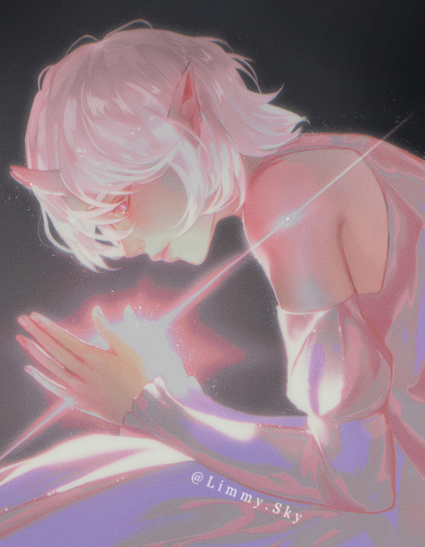 1girl, bent_back, closed_mouth, clothing_cutout, commentary, cowboy_shot, dress, english_commentary