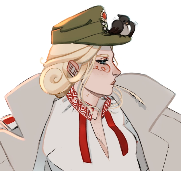 1girl, animal, animal_on_head, belarusian_clothes, belarusian_opposition, bird, bird_on_head, blonde_hair