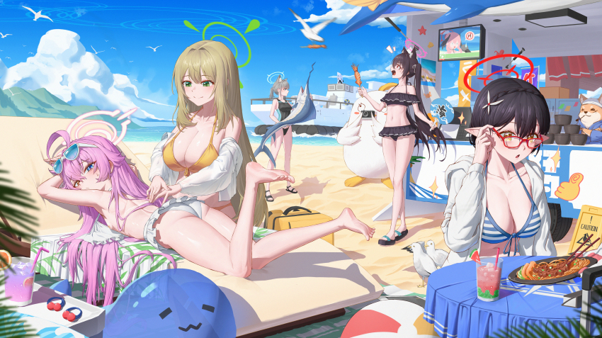 5girls, :o, absurdres, ahoge, animal_ears, ass, ayane_(blue_archive), ayane_(swimsuit)_(blue_archive)