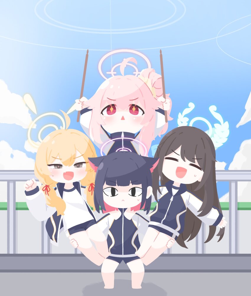 <|>_<|>, +_+, 4girls, :<, :d, =_=, absurdres, after-school_sweets_club_(blue_archive)